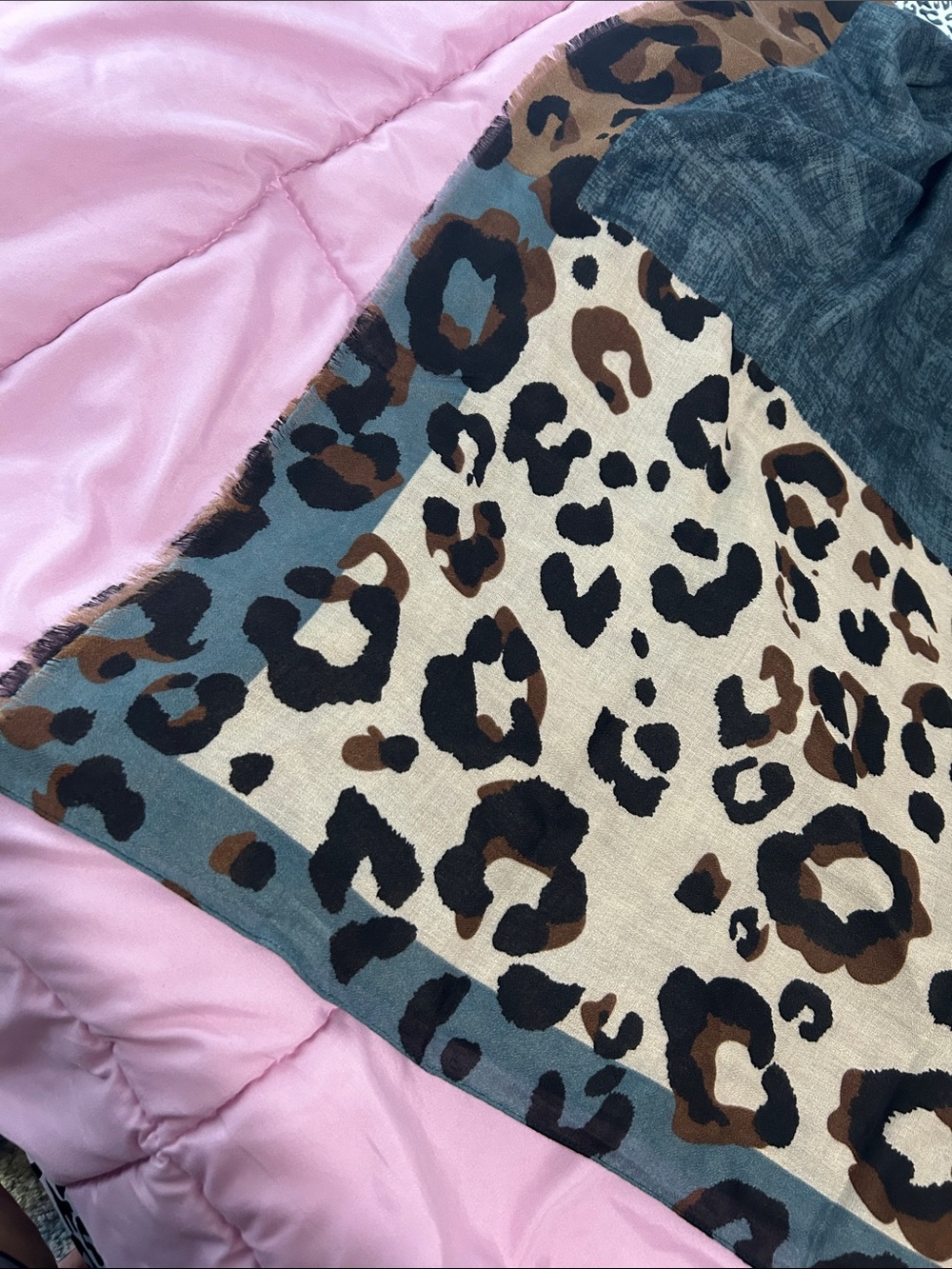 Leopard Print Scarf with Taupe, Black & Blue-Green Accents NWOT